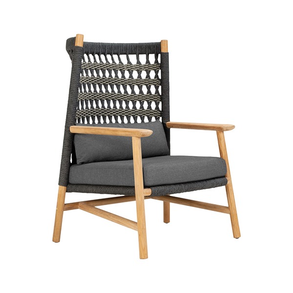 Anatra Teak High Back Lounge Chair-Oxford:Nickel
